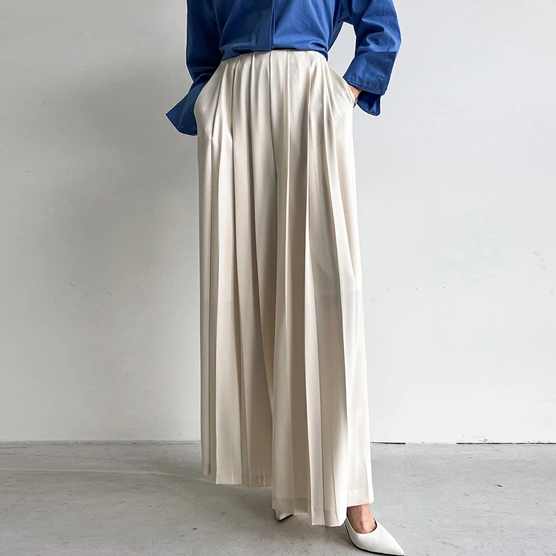 

Шикарные повседневные брюки с высокой талией и широкими штанинами прямого кроя, женские длинные брюки, летние, простого дизайна, универсальные, повседневные, модные