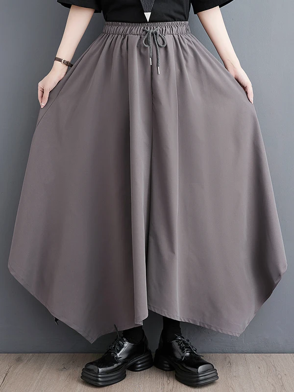 

Асимметричные брюки-кюлоты с высокой талией, укороченные, в темном стиле, женские, повседневные, европейский стиль, однотонные