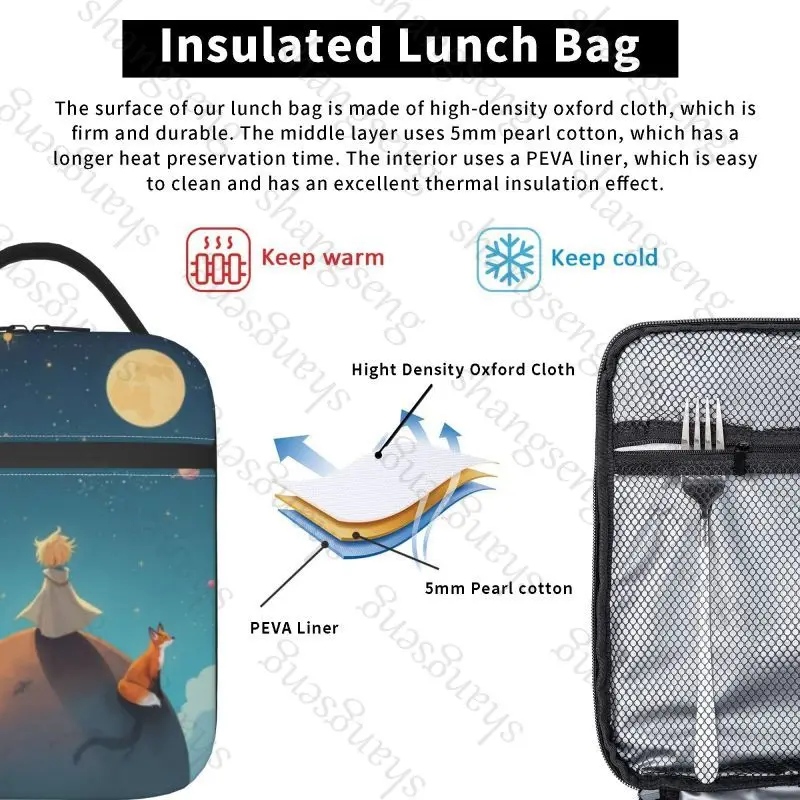 أنيمي الأمير الصغير حقيبة الغداء حقيبة معزولة ، طالب سميكة للماء بينتو حقيبة السفر في الهواء الطلق حزمة الجليد ، حقيبة نزهة #5