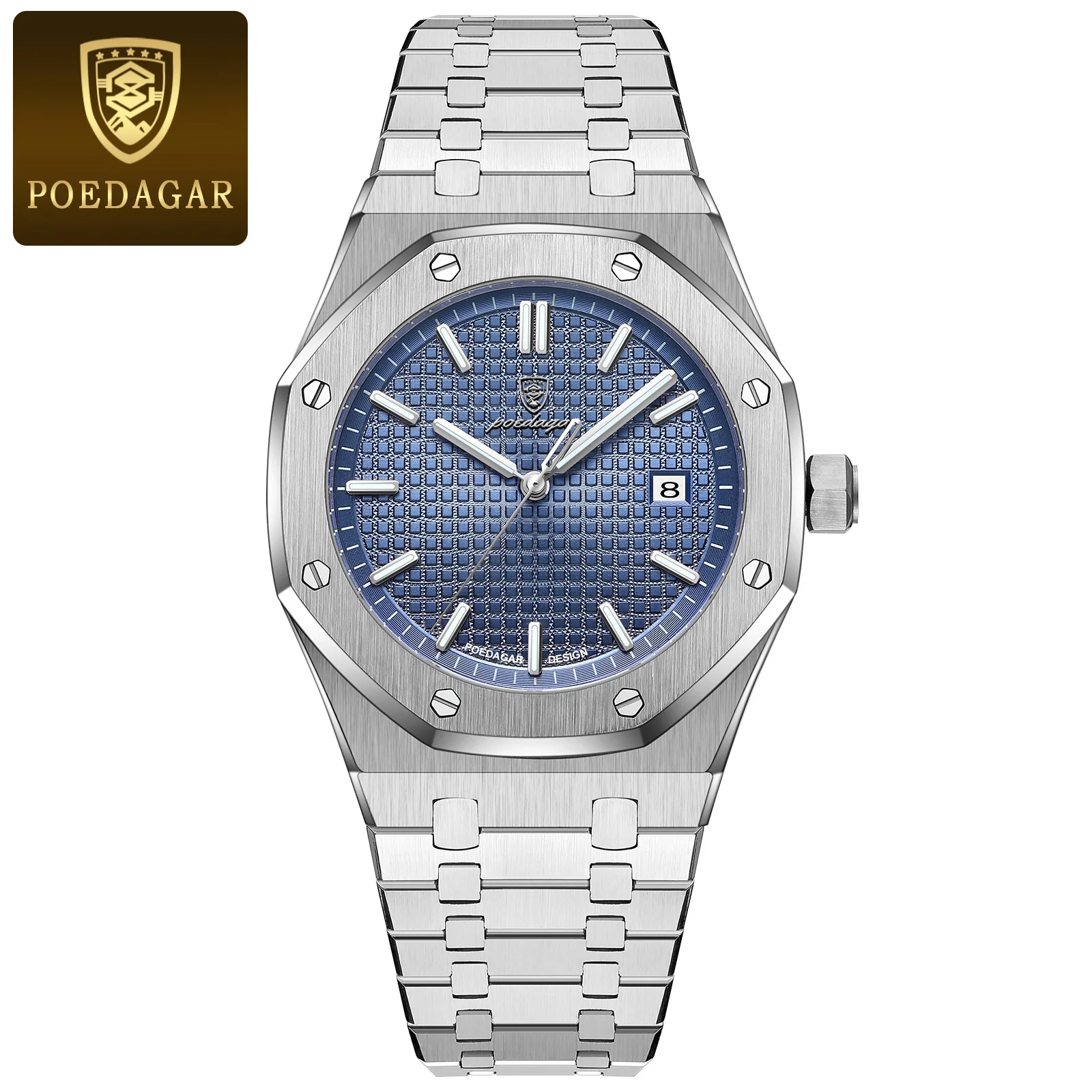 POEDAGAR Luxe zakenman polshorloge waterdicht lichtgevende datum herenhorloge roestvrij staal mode quartz horloges voor heren reloj