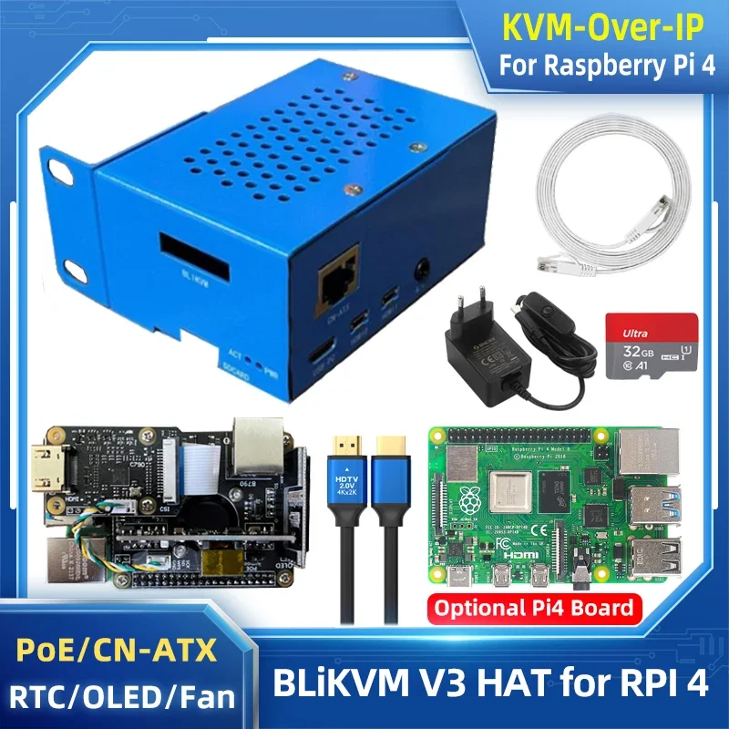 Blikvm V3 hat server O & M HDMI-compatible CSI remote control KVM O & M overip with metal case for Raspberry Pi 4 RPI 4 Pi4