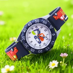 Famous Brand Children Boys New Fashion Cartoon Fire-truck Quartz Watches Little Kids Students Cool Holidays Gifts Wristwatches