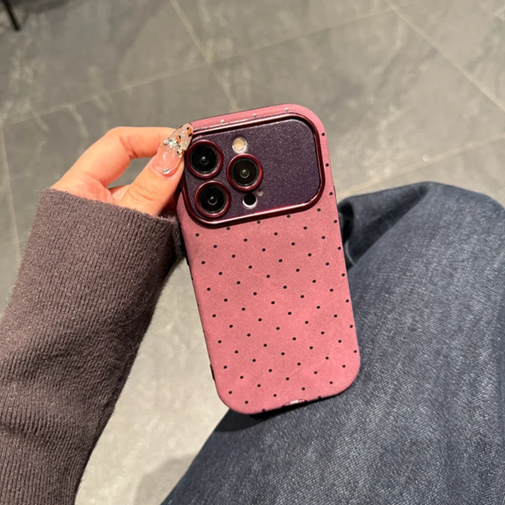 Simplicity Red Circular Dots Big Window Leather Cover Case for iPhone 16 15 14 13 12 11 Pro Max Plus Phone Case