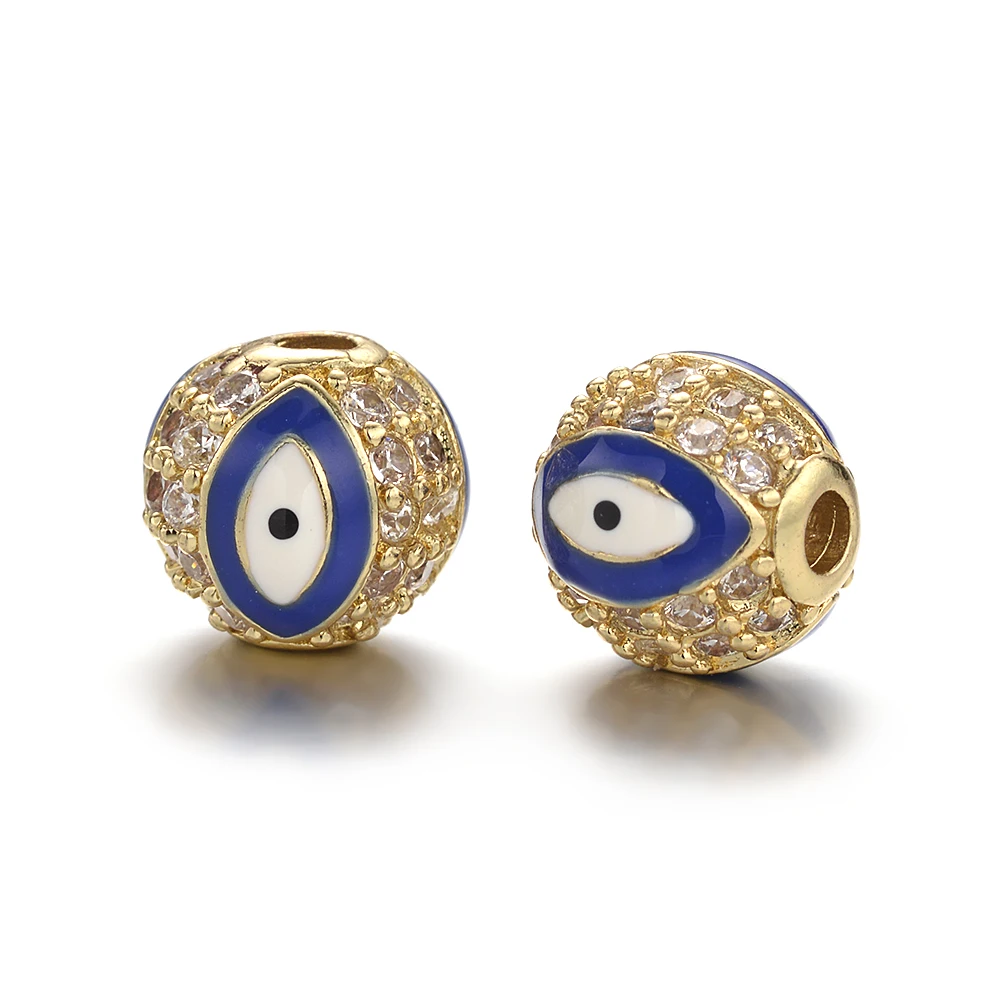 Wholesale CZ Micro Pave Enameled Smiling Face Brass Ball Beads Diy Loose Bead Jewelry Handmade Accessories 10 MM  Beads Bracelet