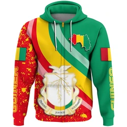 Africa Guinea Map Flag 3D Printed Zip Up Hoodie For Men Patriotic Tracksuit National Emblem Graphic Sweatshirts Male Boy Tops