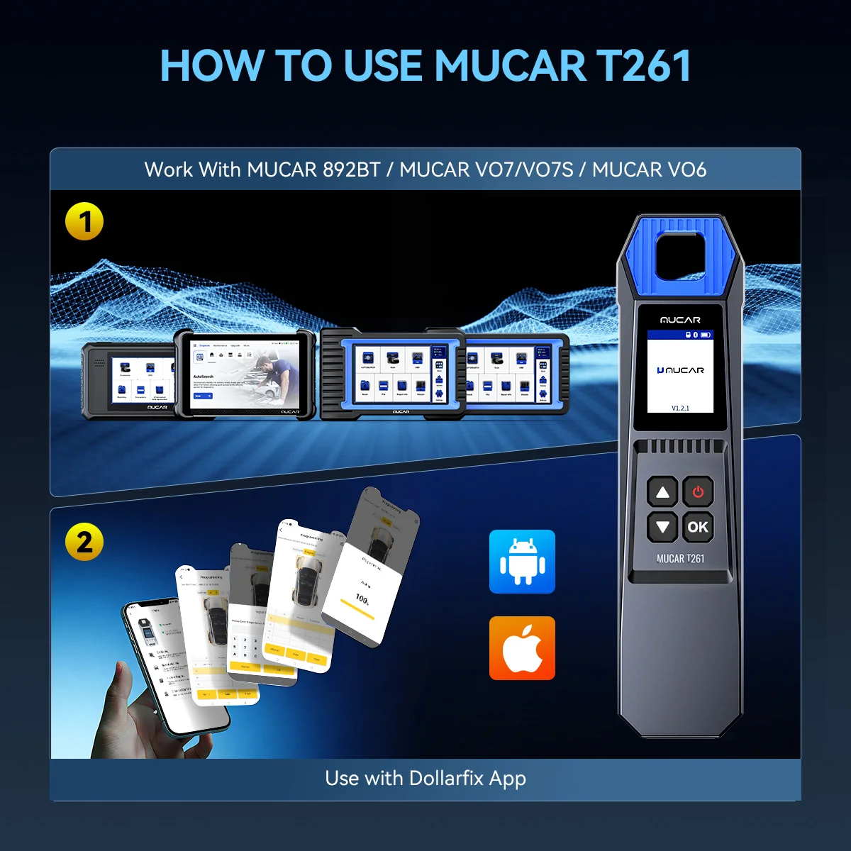 

2026 MUCAR T261 TPMS Tire Pressure Diagnostic Tools Relearn Active Programming 315/433Mhz Sensor For MUCAR 892BT MUCAR VO7S VO6