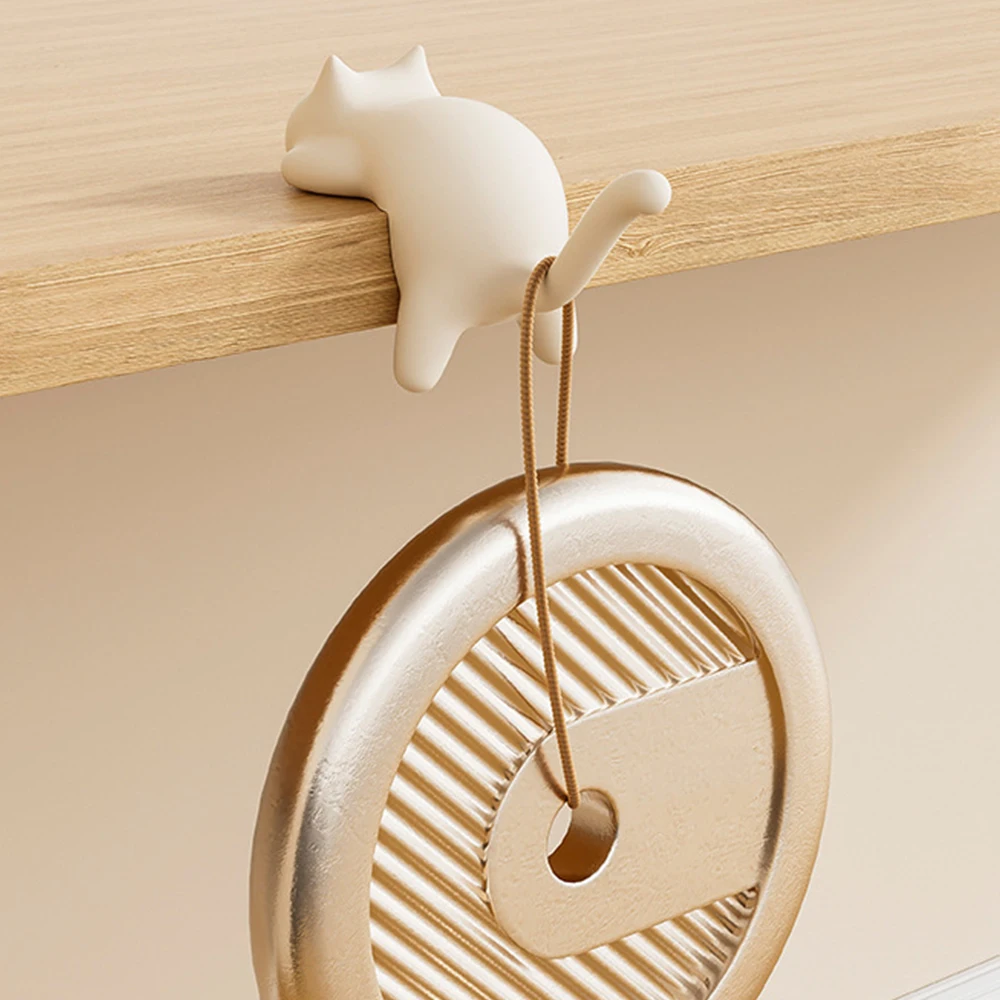​Cat Shaped No Trace Hooks, Damage-Free Wall Mount Holder Clip for Bag/Purse/Pencil Case on Desk Table Study Office