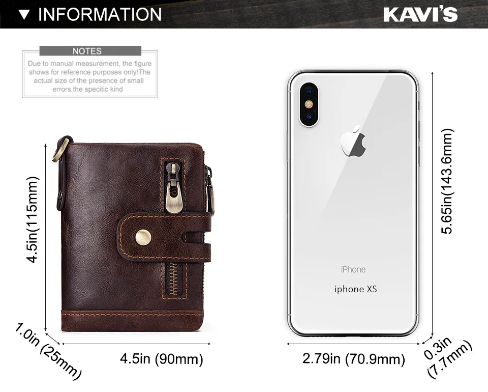 KAVIS RFID Geldbörse aus echtem Rindsleder mit Münzfach für Herren, Geldkartenhalter, Geldbörse, kurz, lässig, mit Reißverschluss – Detail 6