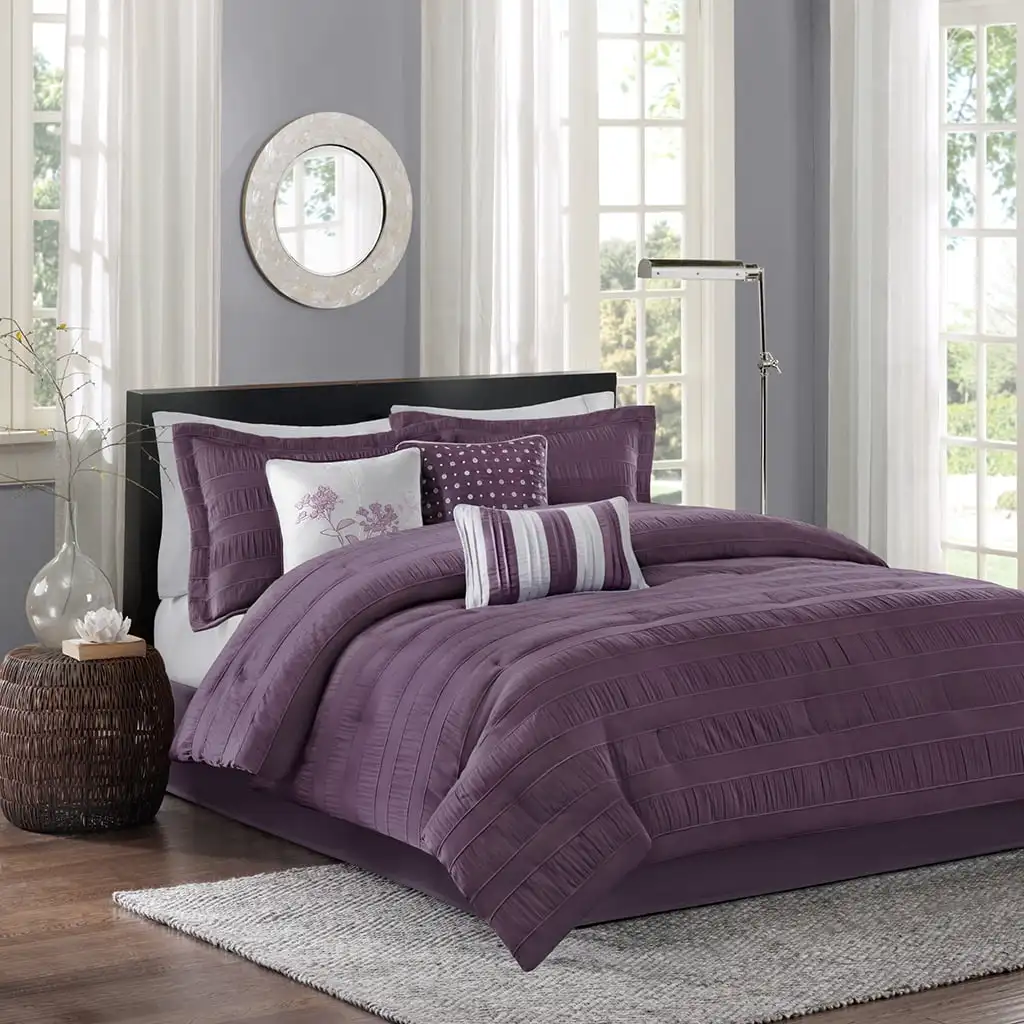 

Madison Park Hampton 7-piece Polyester Jacquard Comforter Set - Plum Purple