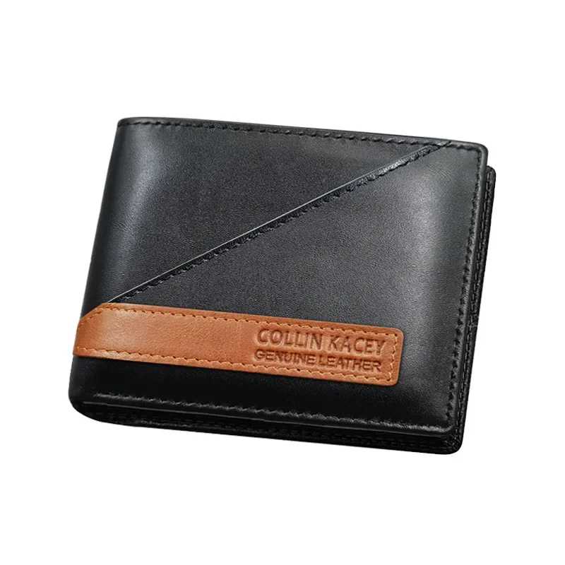 Genuine Leather Men Wallet Short Busniess Small Trifold Wallet Card Holder Stitching Male Purse Money Bag Portomonee Carteria