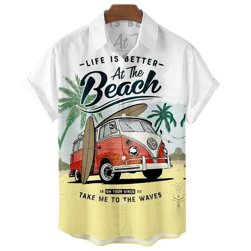 

Summer Men's Hawaiian Shirt 3D Car Print Men's Shirts Casual Style Lapel Short sleeve Camisa Holiday Vacation Beach Top Clothing