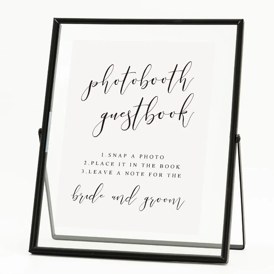 

Wedding Guest Book Inspo Glass Picture Floating Frames Black Sign Holder 8x10in Menu Card Display Stand for Party Guestbook Tab