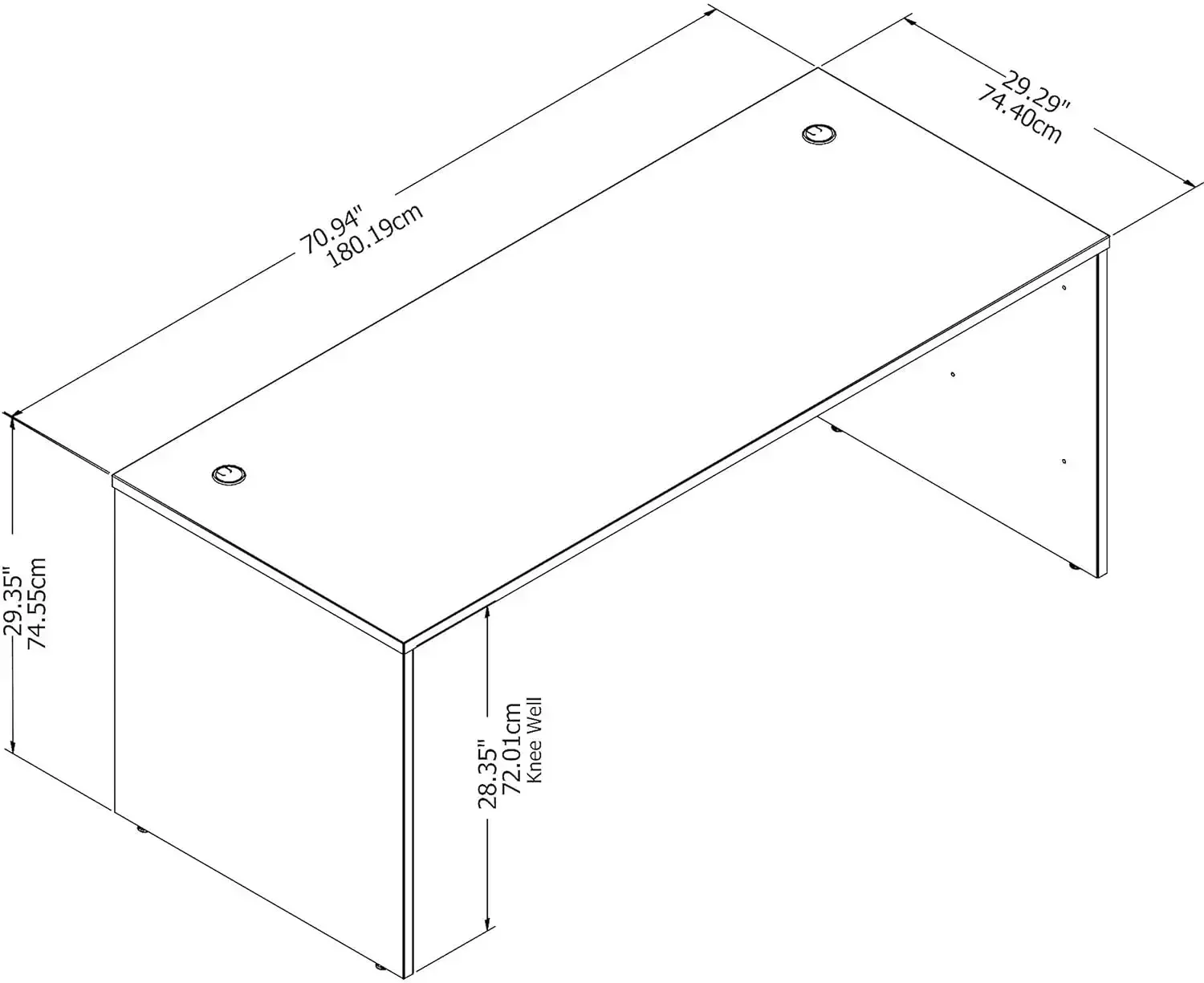 スタジオcオフィスデスク、家庭またはプロのワークスペース用のコンピューターテーブル、72w x 30d、プラチナグレー