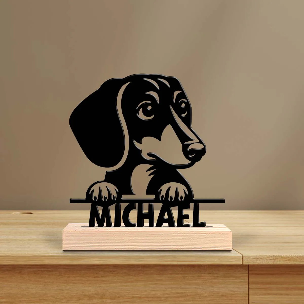 1pc Metal Art Desktop Decoration Customizable Content Equipped with Wooden Base Perfect for Home or Office Decoration