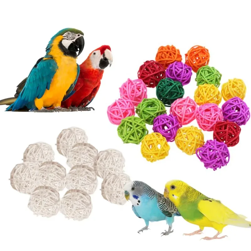 Rattan Pet Chewing Toy Ball Bird Teeth Cleaning Primary Color Training Interactive Toy Cage Decoration Supplies