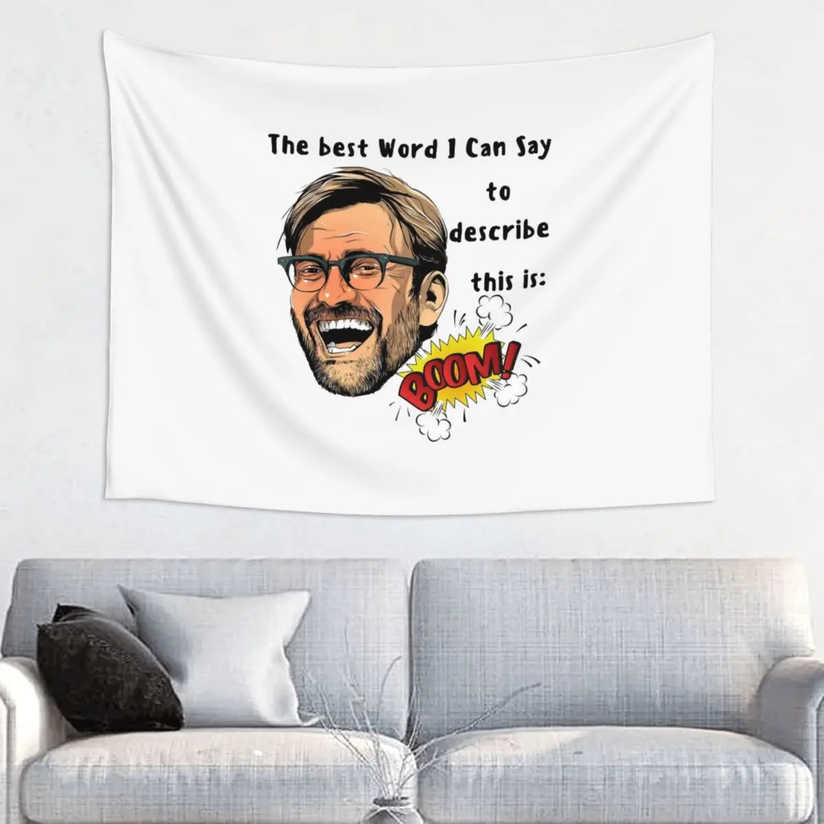 Jurgen Klopp BOOM Tapestry Wall Hanging Print Polyester Wall Tapestry Boho Wall Blanket Wall Decor Tapiz