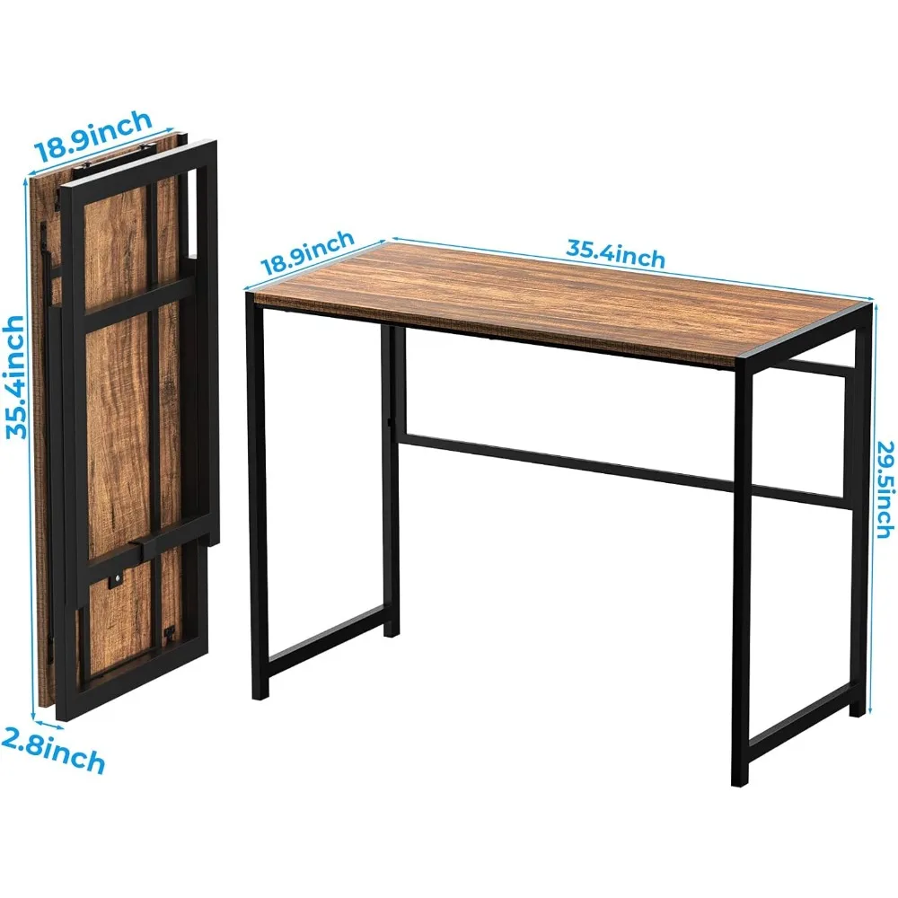 Compact Folding Desk 35.4 for Small Spaces - Space-Saving, Easy Setup Home Office Desk with Foldable Table for Computer Use