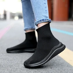 Men Sock Shoes Stretch Slip-On Men's Boots Knit Casual Sneakers for Men Summer 2023 Trendy Mesh Breathable Walking Men's Shoes