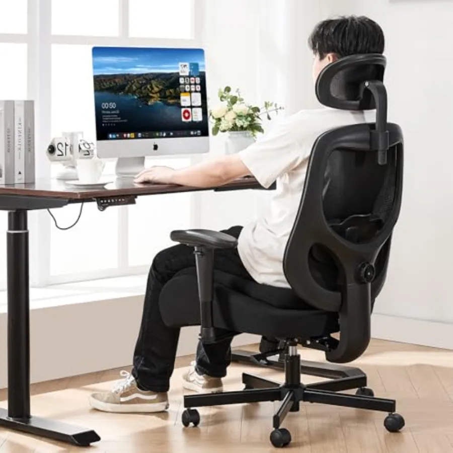 Big and Tall Office Chair for Heavy People: Wide Thick Seat Cushion, 700lbs Capacity, Ergonomic Mesh Back, Adjustable Lumbar Su