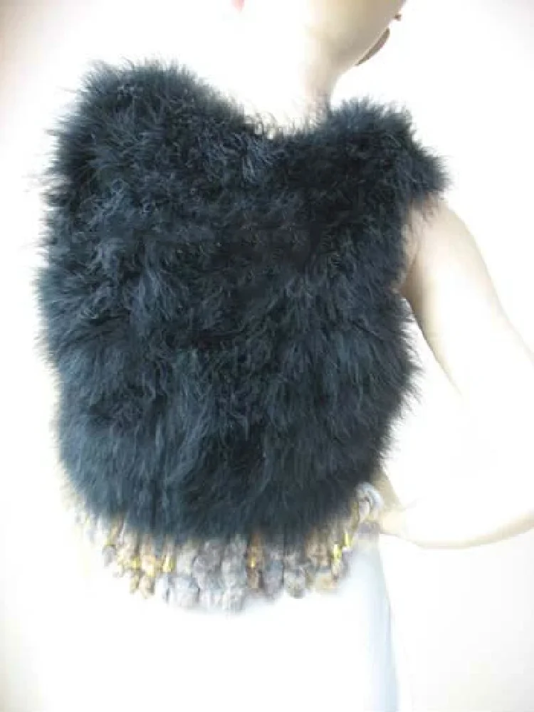 Girl's Ostrich Feather Fur Vest Coat Winter Warm Waistcoat With Tassel Fluffy Soft