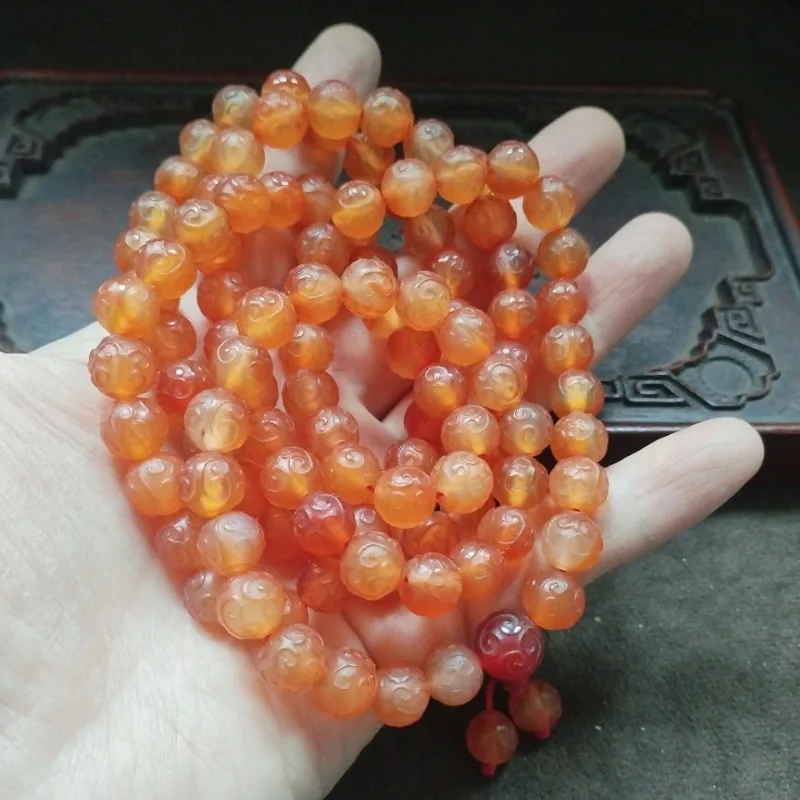 Retro Transparent Orange Relief Ball Bead String Cloud Carved Spacer Beads Oriental Unisex Neck Wearing Hand Accessories