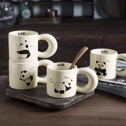 240ml Cartoon Panda Pattern Ceramic Mug Couple Cute Water Cup Girl Stupid Cute Gift Coffee Milk Cup Creative Moon Handle