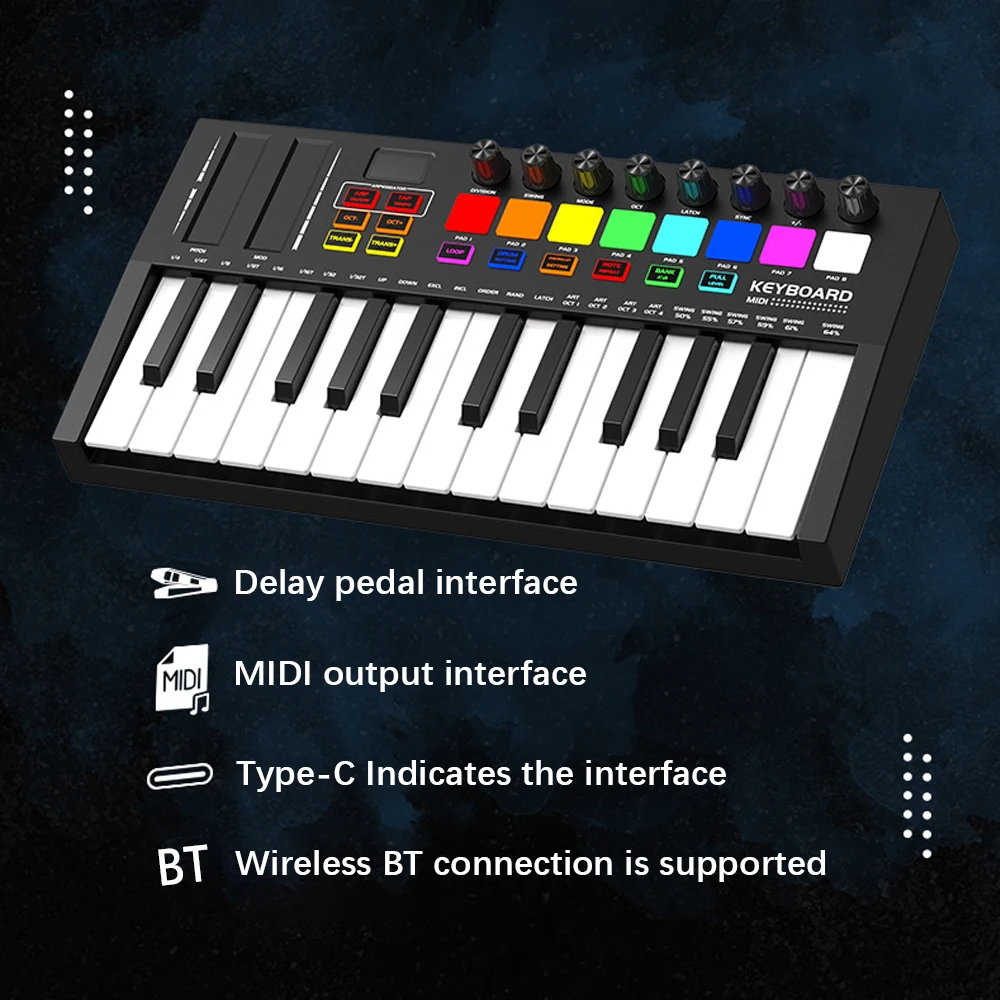 25 Key MIDI Keyboard Controller Professional Electronic Audio Intelligent Portable Arranging Strike Pad Keyboard Piano