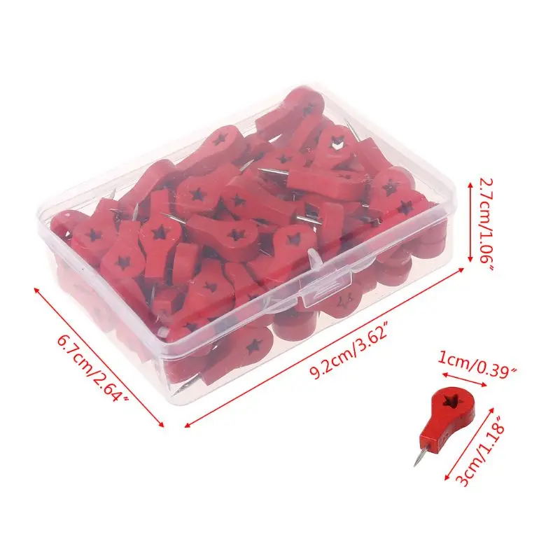 80 ชิ้นเครื่องหมายแผนที่ไม้วาดภาพผนังกระดุมกระดานไม้ก๊อกกดหมุดเป๊ก