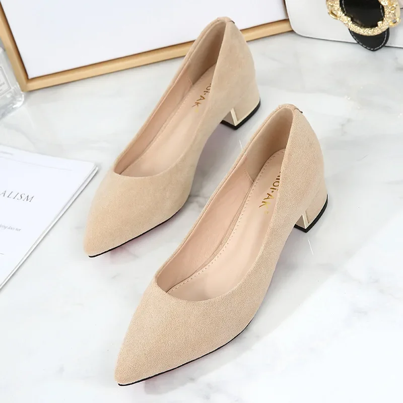 Big Size 34-43 scarpe da donna in pelle scamosciata 3.5CM tacchi alti scarpe da lavoro eleganti da donna Slip On Pumps scarpe da sposa con tacco quadrato da donna