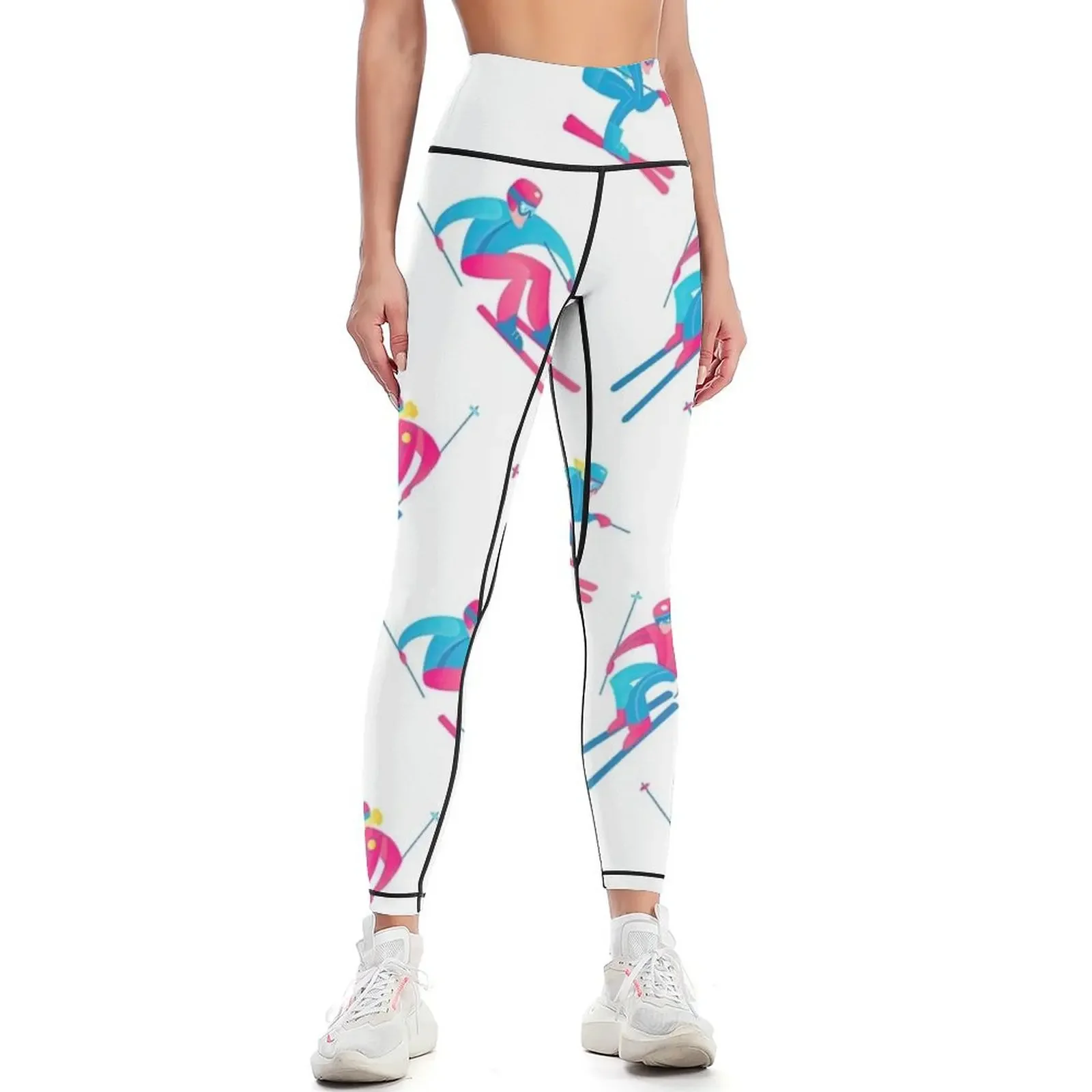 

Blue Pink Skier Leggings gym clothing Fitness clothing active wear sport pants Womens Leggings