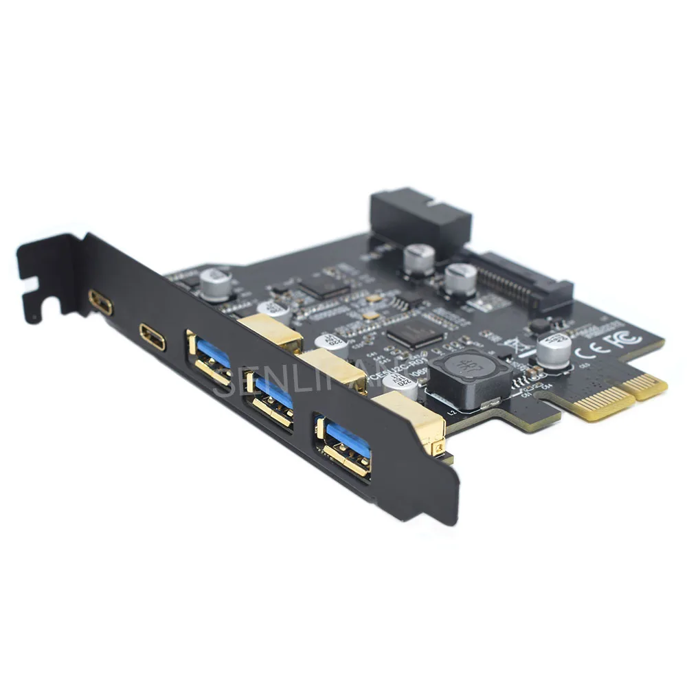 USB3.2 Controller Riser Card 3*USB A Port+2*Type-C Port+19Pin Type C USB 3.2 GEN1 PCIE Express Card