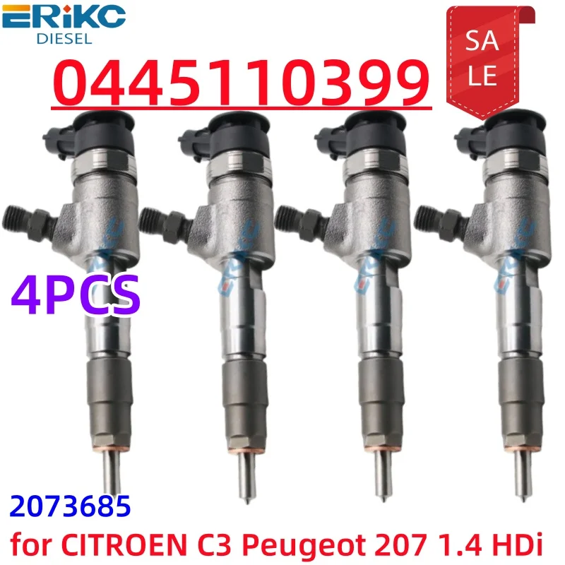 4PCS New 0445110399 Common Rail Injector 0 445 110 399 Auto Fuel Injector 0445 110 399 for Peugeot 207 HP68 KW50 2073685