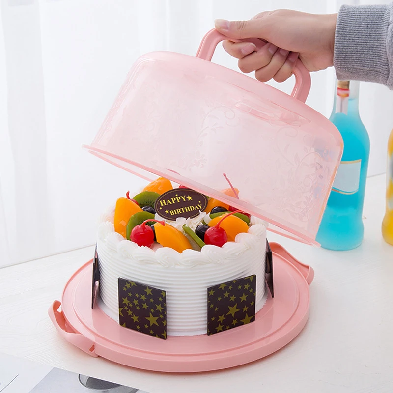 

Cake Box Kitchen Home Party Bakery Round Package Container Reusable Handheld Nonslip Refrigerator Storage Holder Tray Camping