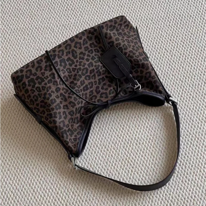 Y2k Harajuku Leopard Top-Handle Bags Women Luxury Design Office Lady Shoulder Underarm Bag Vintage Fashion Purses and Handbags