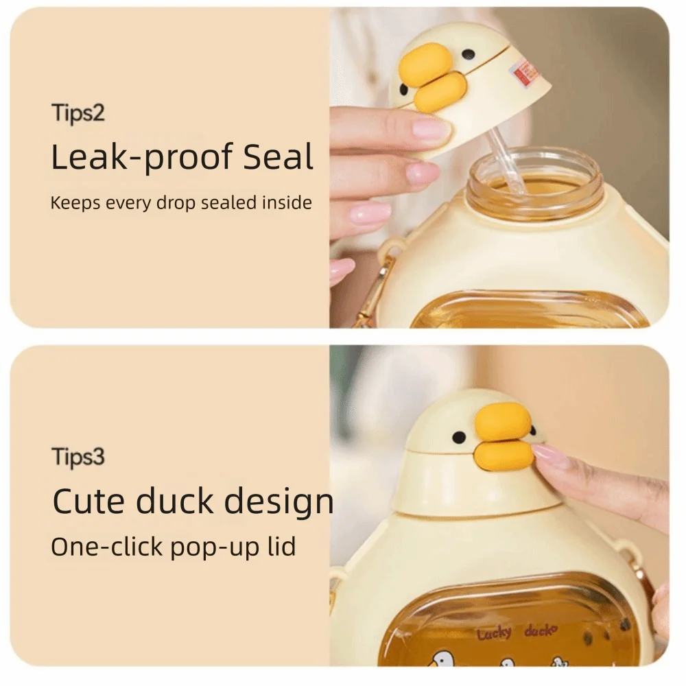 

Duck Shape Cute Duck Bottle with Straw 650ML Big Belly Water Bottle Portable PC Large-Capacity Big Belly Cup Summer