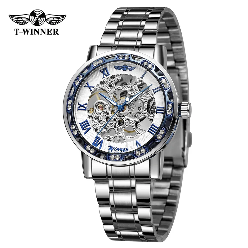 Winner 01B Luxury Skeleton men Mechanical Watch Male Clock Hand Wind Blue Watch Skeleton Montres pour hommes