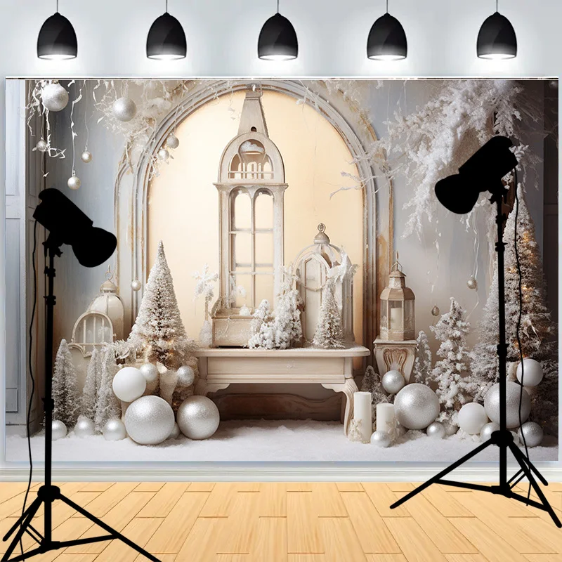 Christmas Day Decoration New Year Front Door Porch Photography Backdrop Props Window Winter Xmas Room Holiday Background RS-04