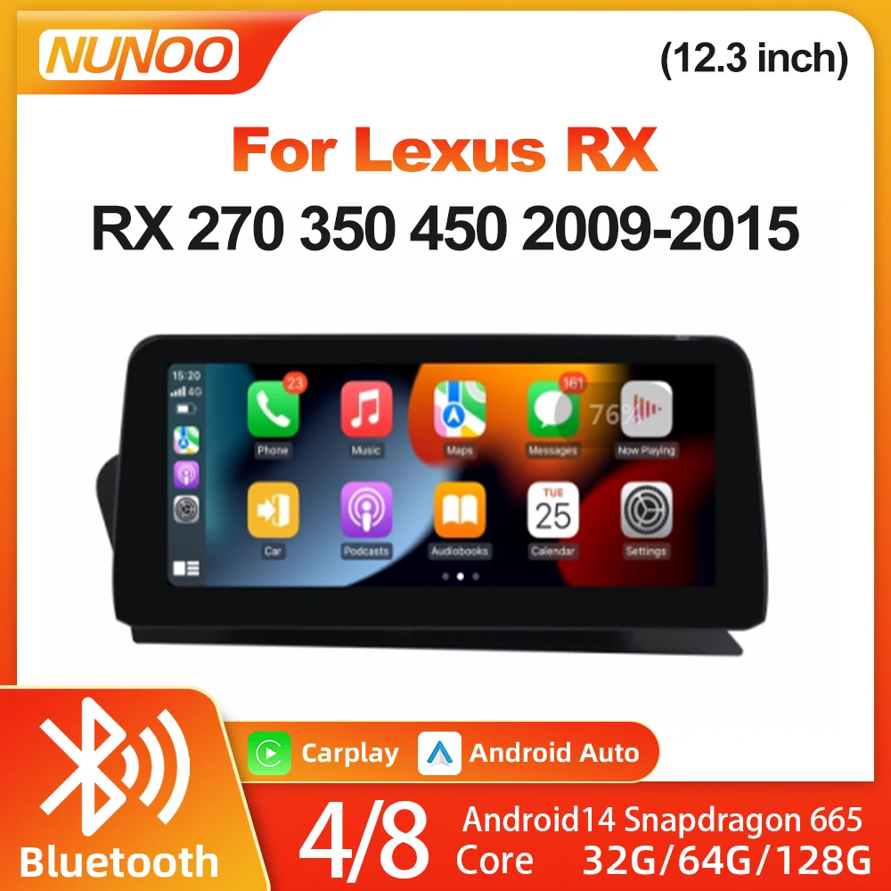 

For Lexus RX 200t 300 350 450h 2009-2015 Multimedia Player Navigation GPS DSP 12.3 inch Android 14 Wireless Carplay Auto Radio