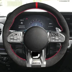 For Mercedes Benz A45 E63 AMG GT W177 W205 W213 GLE 53 W167 S 65 W222 Car Steering Wheel Cover Suede Leather Car Accessories