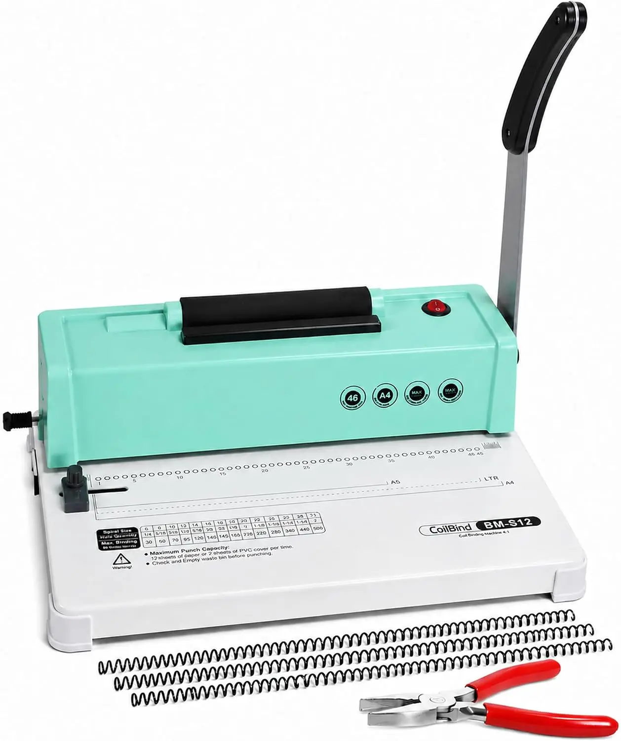 Spiral Coil Binder 12 Sheet Punch Electric Insert Book Maker Letter A4 A5 Paper 100 5 16 Coils Plier