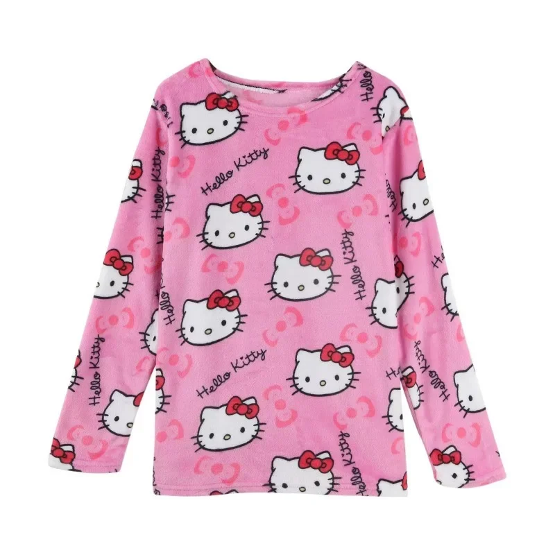 MINISO  Hello Kitty  Kawaii Loungewear Set Loose Flannel Ladies Pajama Pants Girl Autumn Winter Women Casual Cute Home Clothing