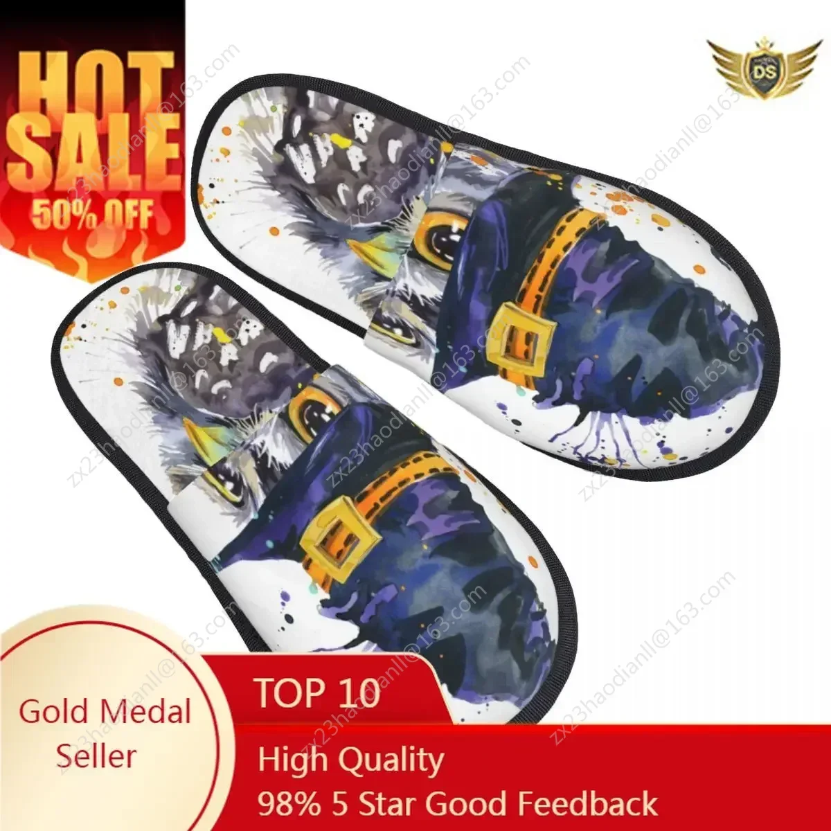 Winter Women Men Non-Slip Flat Slippers Cute Halloween Owl And Witch Hat Indoor Fur Soft Warm Shoes