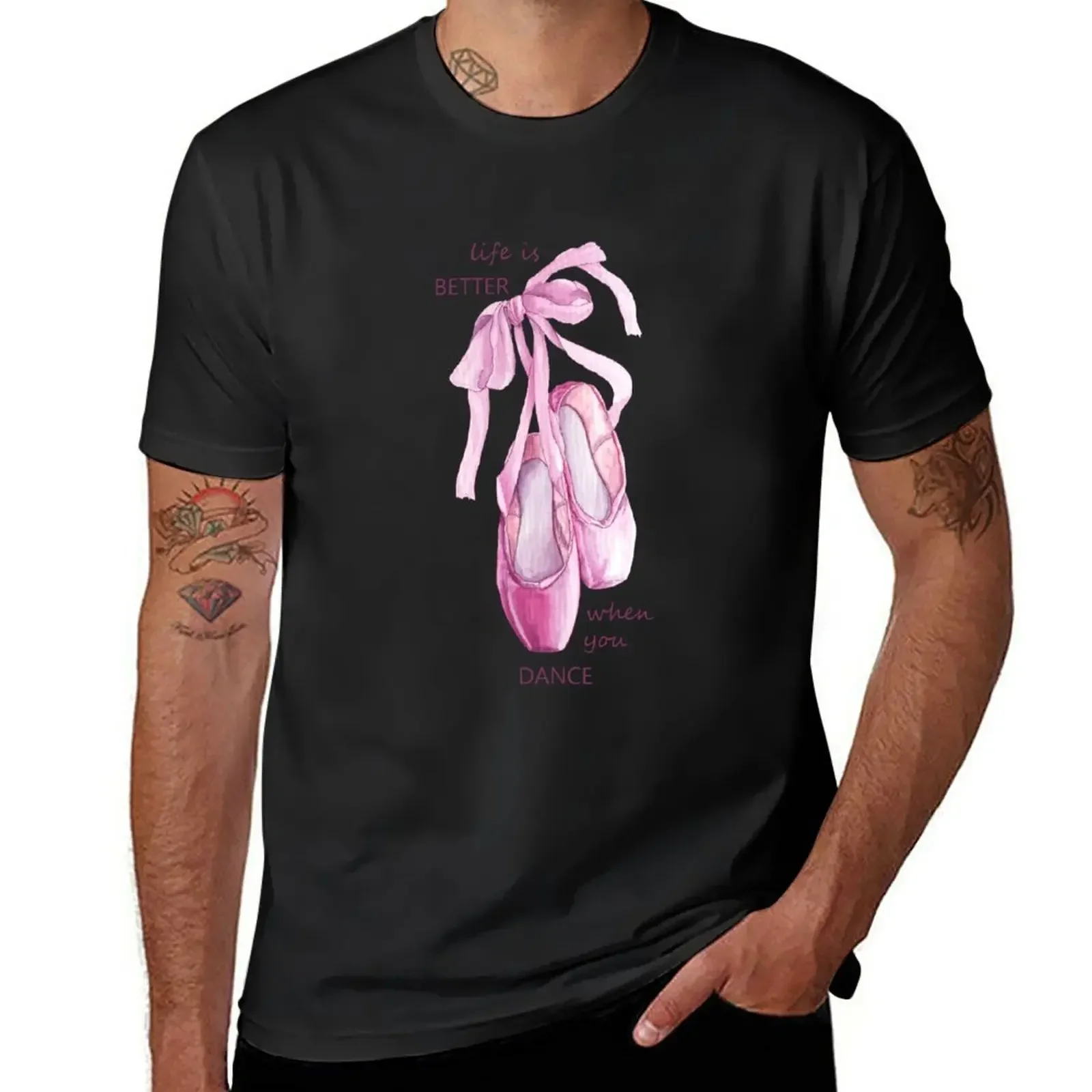 vintage clothes heavy weight t shirts for men Pointe shoes T-Shirt tops graphic t shirts  harajuku  men clothing  COTTON image 3