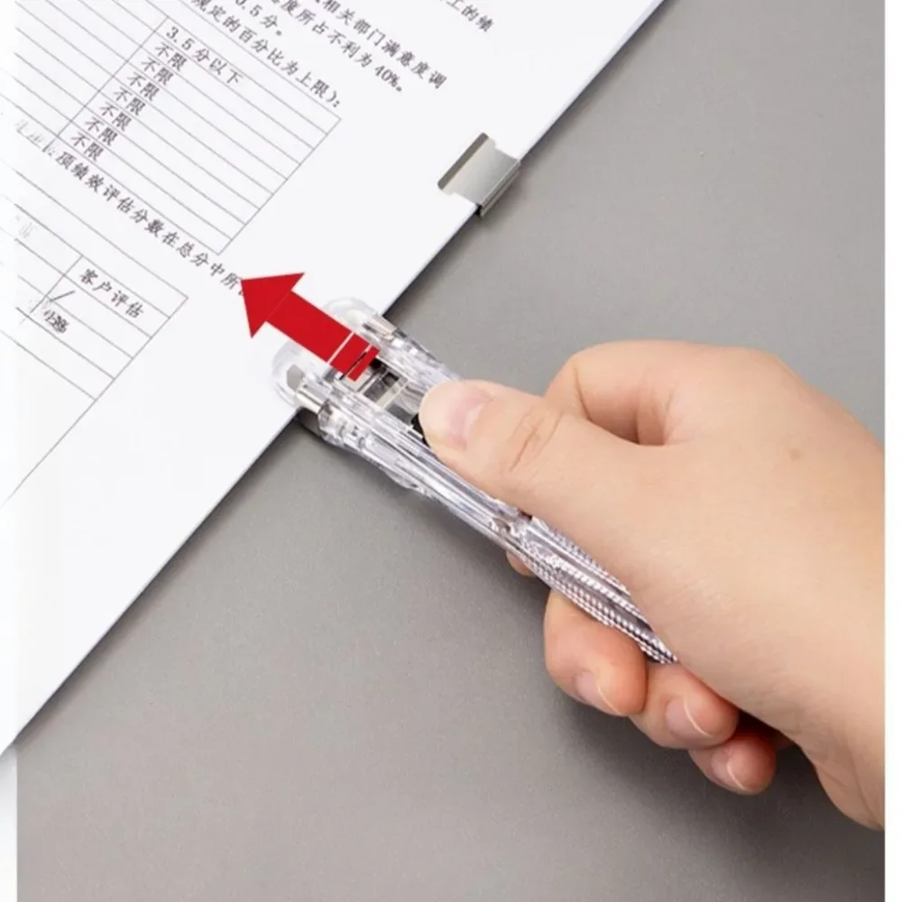 Staple Metal Clip Push Hand Paper Clipper with Refill Fixing Organizing Stapler Reusable Push Clamp for Document File Stationary