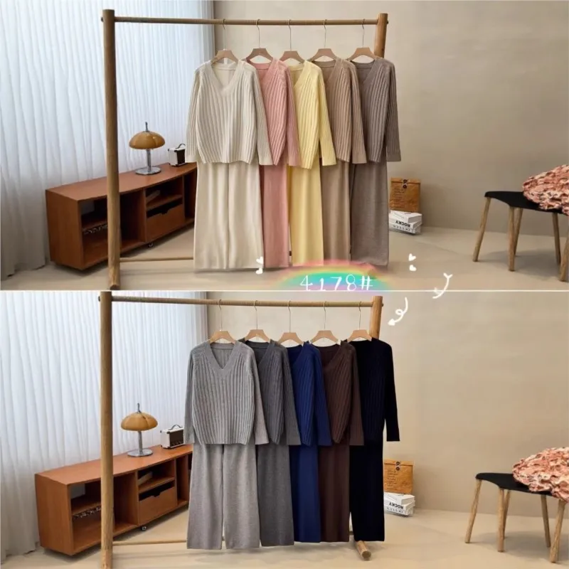 2025 casual duas peças roupa mulher 2 peças set it novo em conjuntos de correspondência de malha pulôver calças cor sólida confortável deslocamento