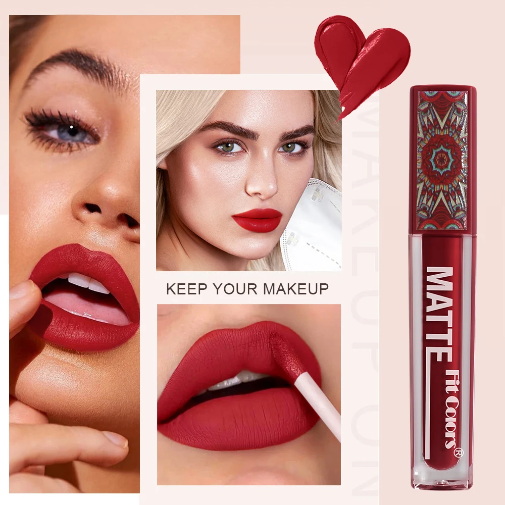 

Fit Colors colorful Matte Non-stick Cup Lip Gloss Boho Style Lip Glaze long-lasting Waterproof smooth and silky Velvet lipstick