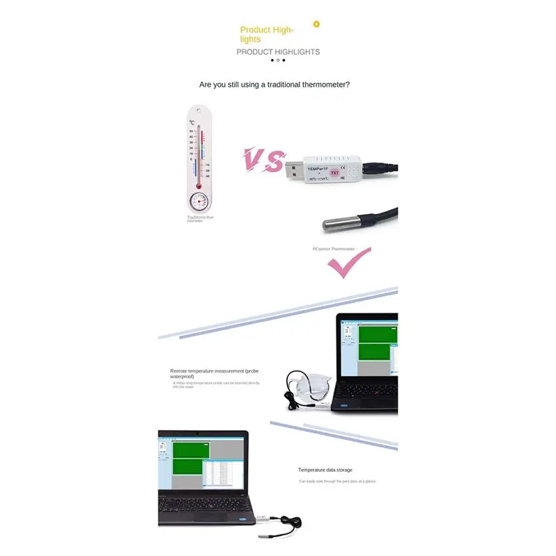 A21Q -USB Thermometer Computer Temperature Sensor Temperature Probe Aquarium Industry Remote Monitor