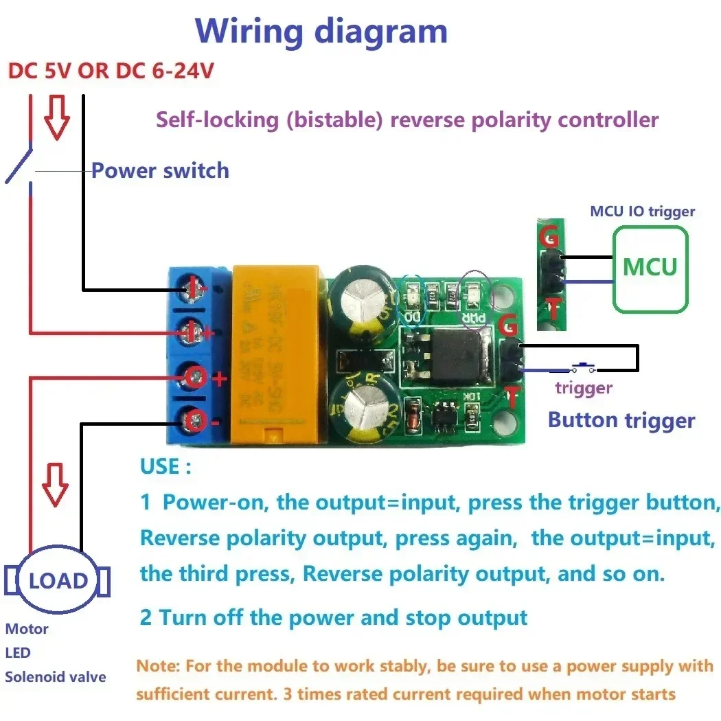 

DC 6-24V 2A Flip-Flop Latch Motor Reversible Controller Self-locking bistable Reverse Polarity Relay Module For arduino