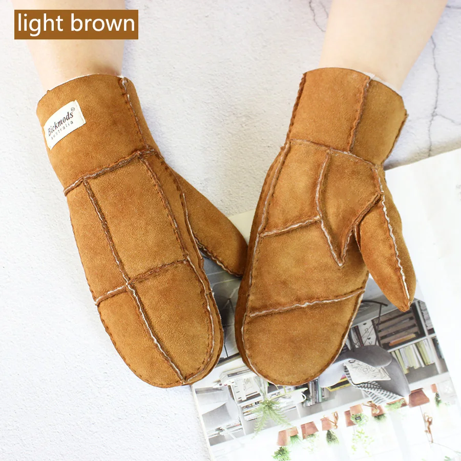 Sheepskin Fur Mittens Women\'s Ordinary Thick Winter Warm Hand-Stitched Boy Outdoor Windproof Cold Fingerless Gloves