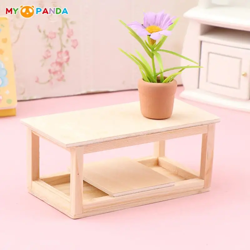 

1/12 Dollhouse Miniature Tea Table Desk Mini Wooden Furniture Model Dolls House Livingroom Accessories For Kid Pretend Play Toys